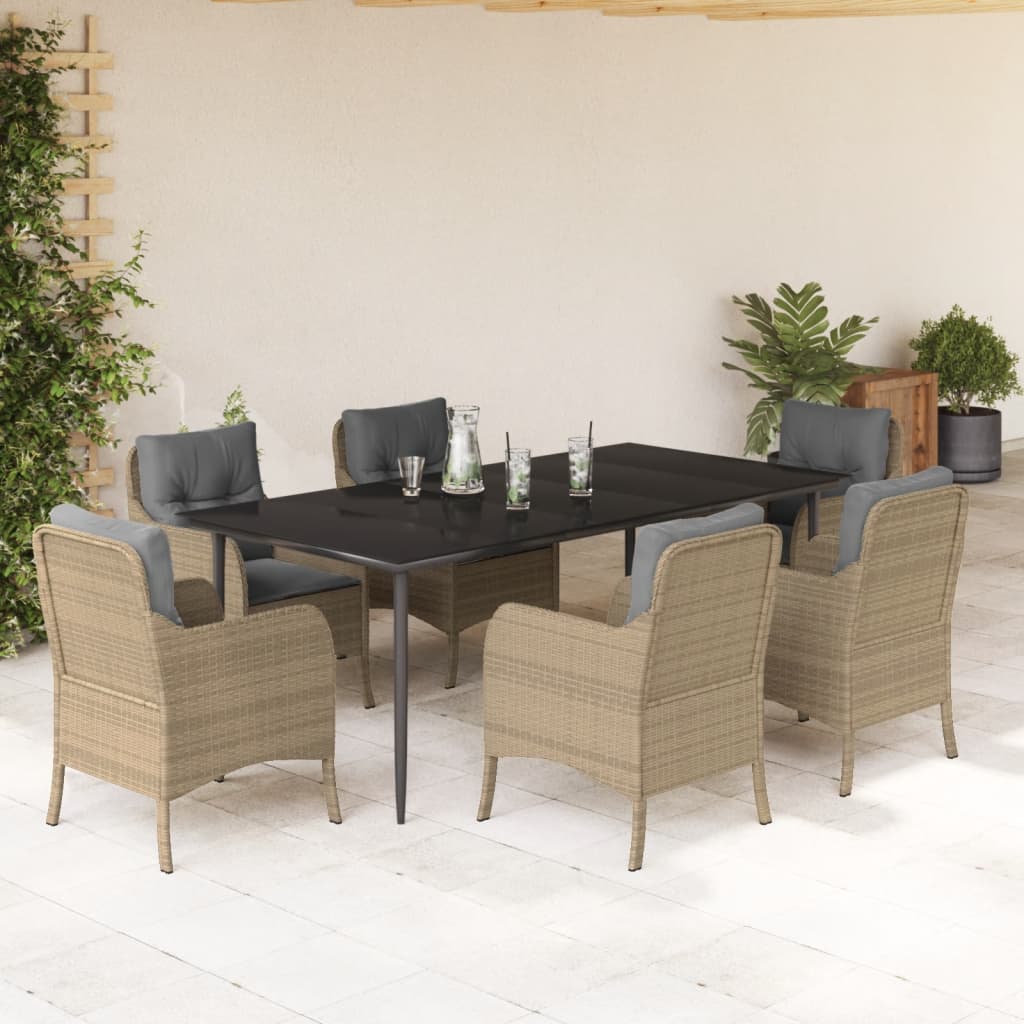 spisebordssæt til haven 7 dele med hynder polyrattan beige