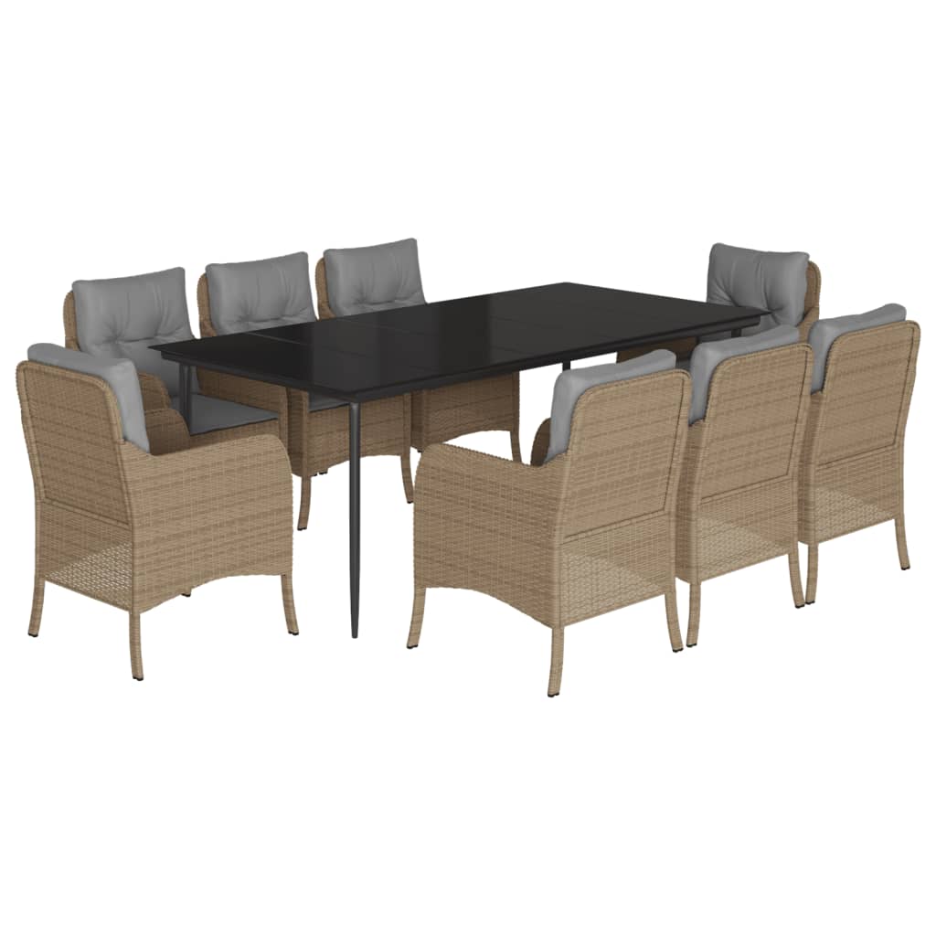 spisebordssæt til haven 9 dele med hynder polyrattan beige