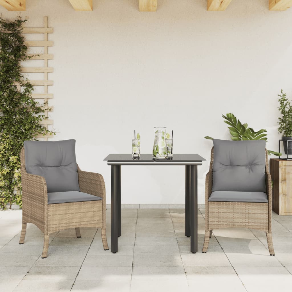 spisebordssæt til haven 3 dele med hynder polyrattan beige