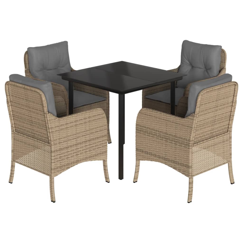 spisebordssæt til haven 5 dele med hynder polyrattan beige