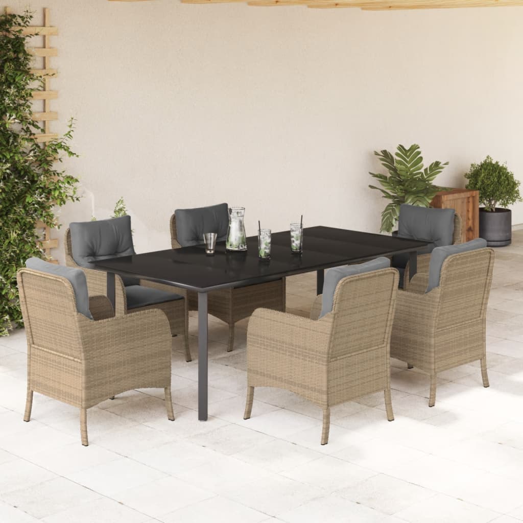 spisebordssæt til haven 7 dele med hynder polyrattan beige