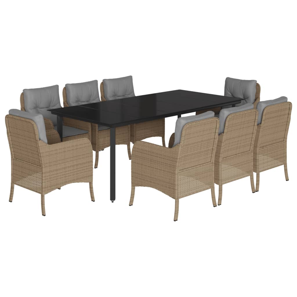 spisebordssæt til haven 9 dele med hynder polyrattan beige
