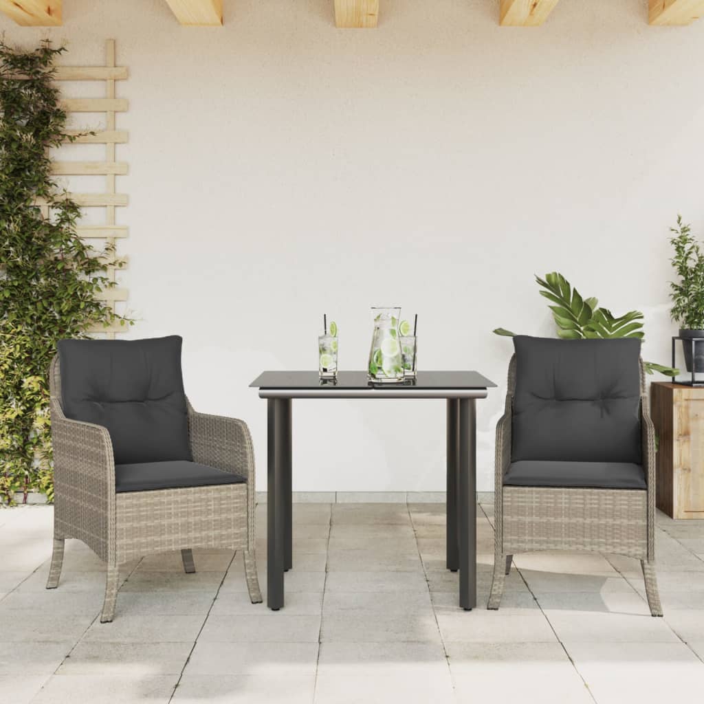 spisebordssæt til haven 3 dele med hynder polyrattan lysegrå