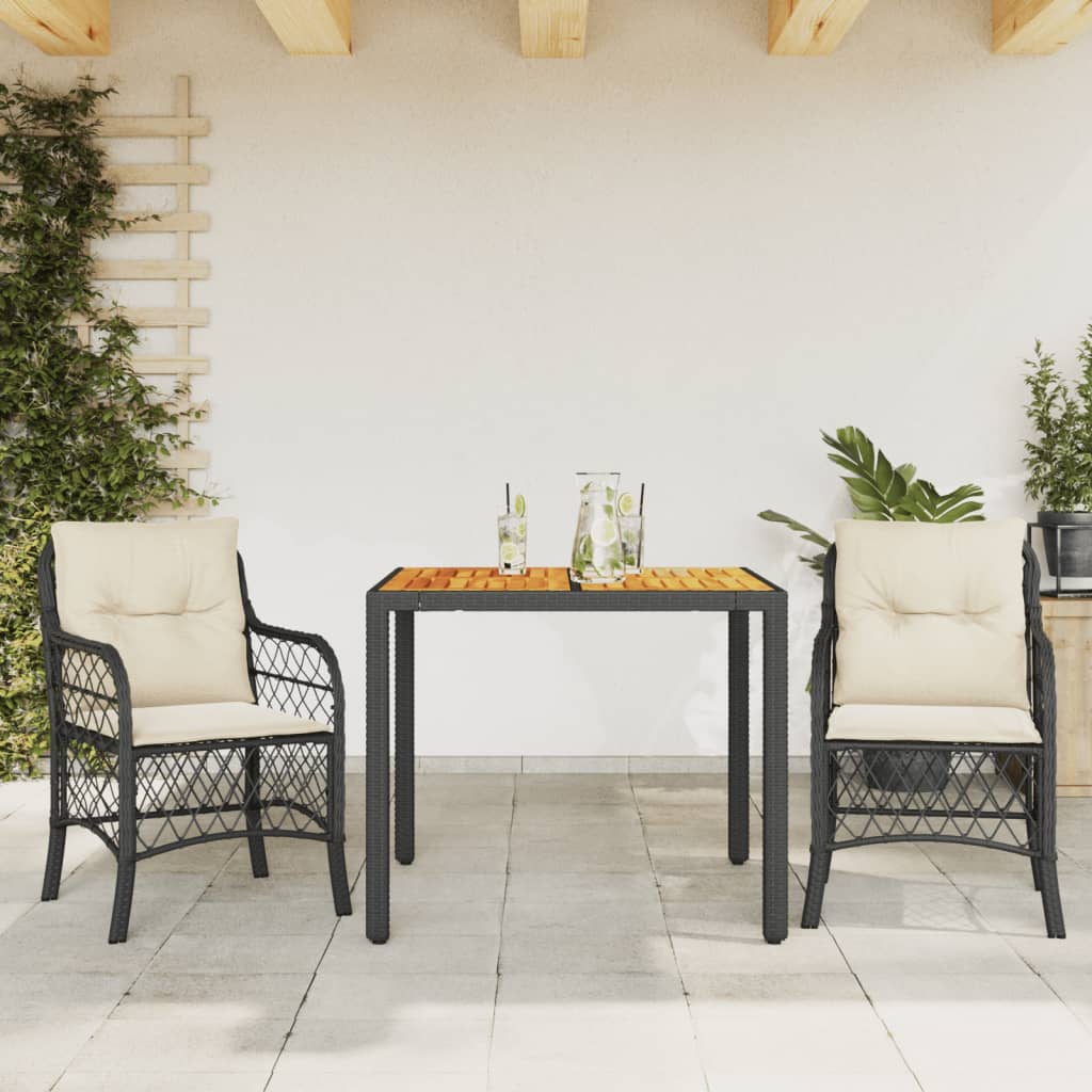 bistrosæt til haven 3 dele med hynder polyrattan sort