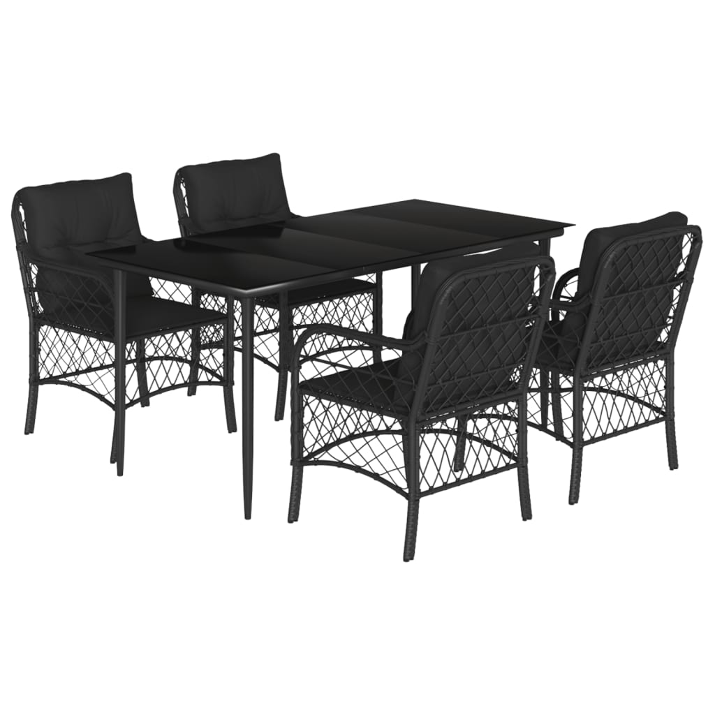 spisebordssæt til haven 5 dele med hynder polyrattan sort