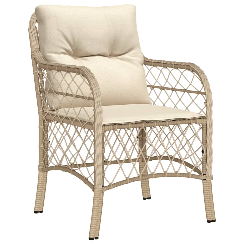 bistrosæt til haven 3 dele med hynder polyrattan beige
