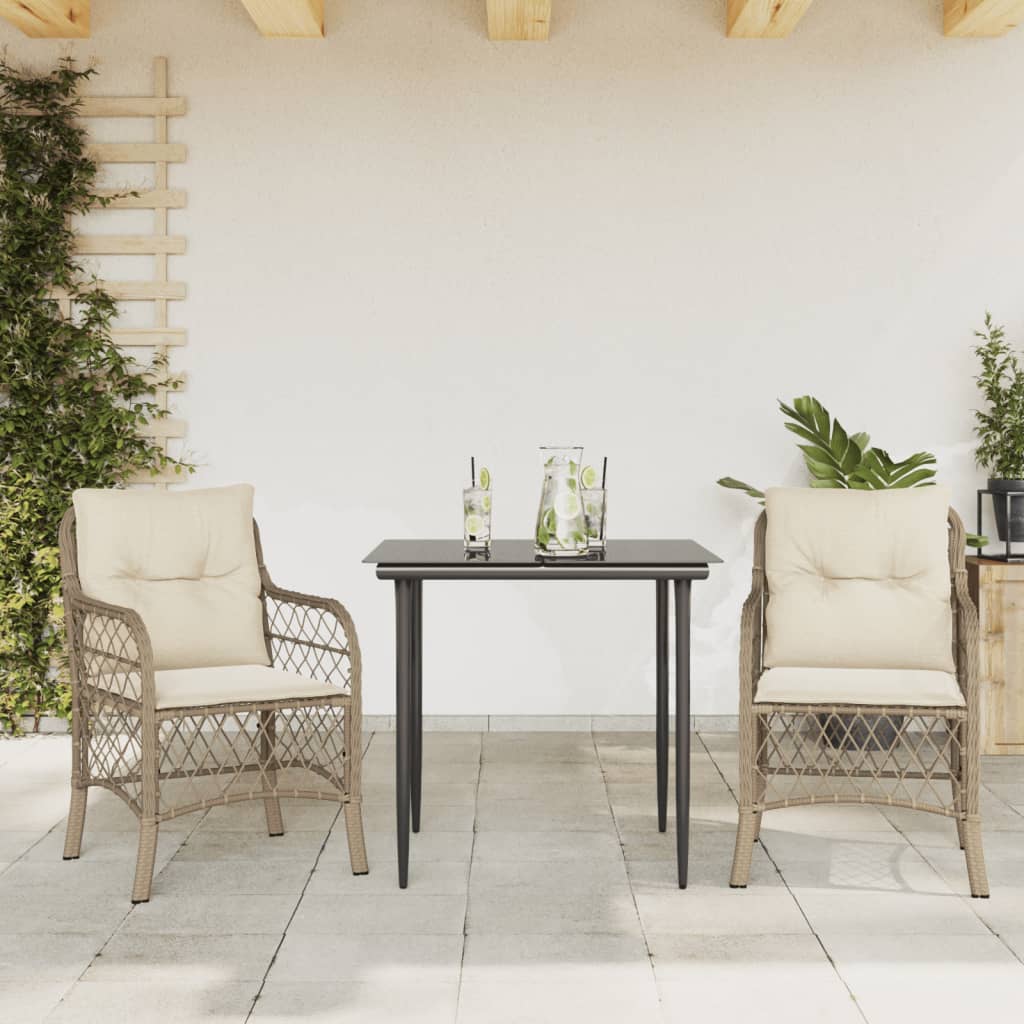 bistrosæt til haven 3 dele med hynder polyrattan beige