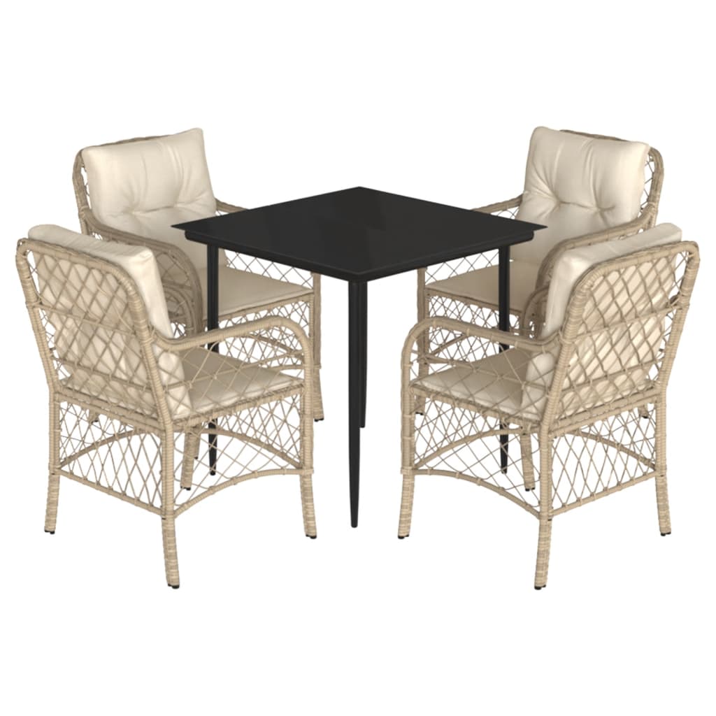 spisebordssæt til haven 5 dele med hynder polyrattan beige