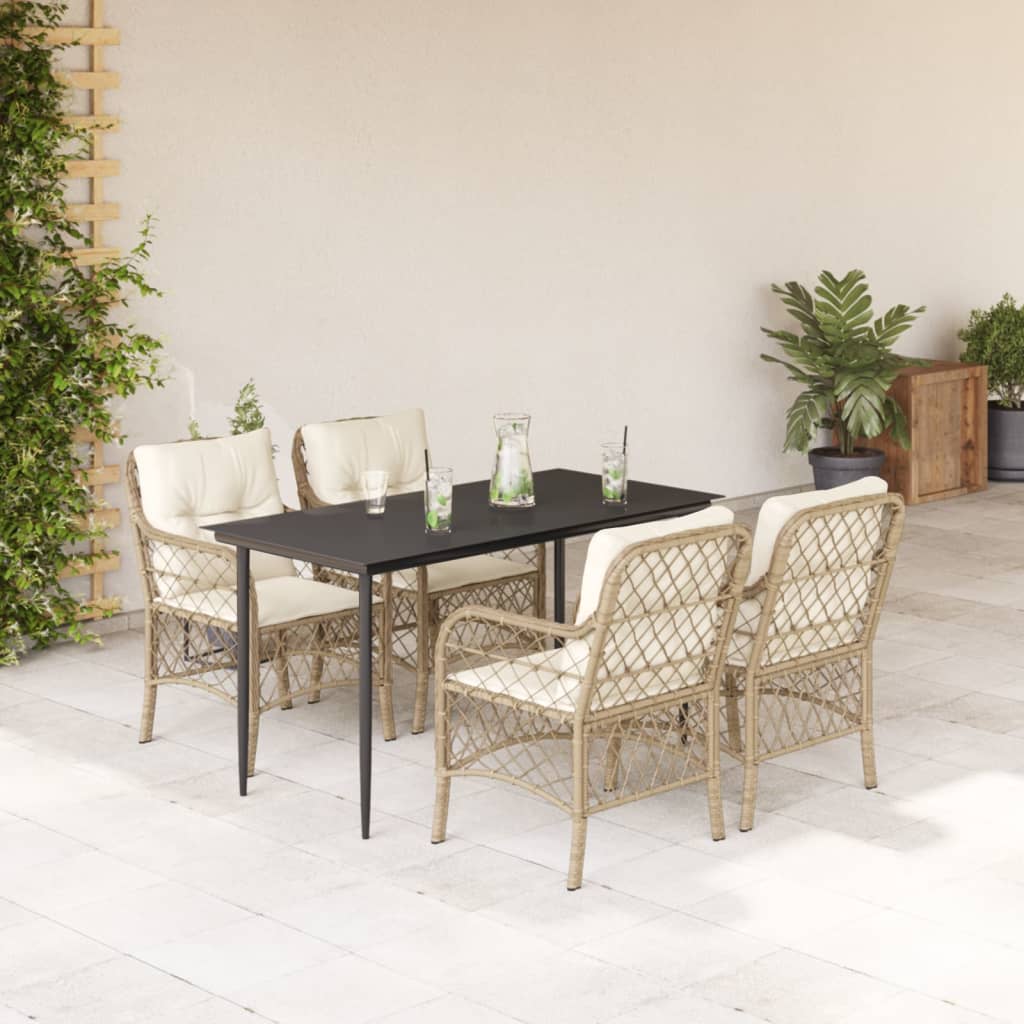 spisebordssæt til haven 5 dele med hynder polyrattan beige