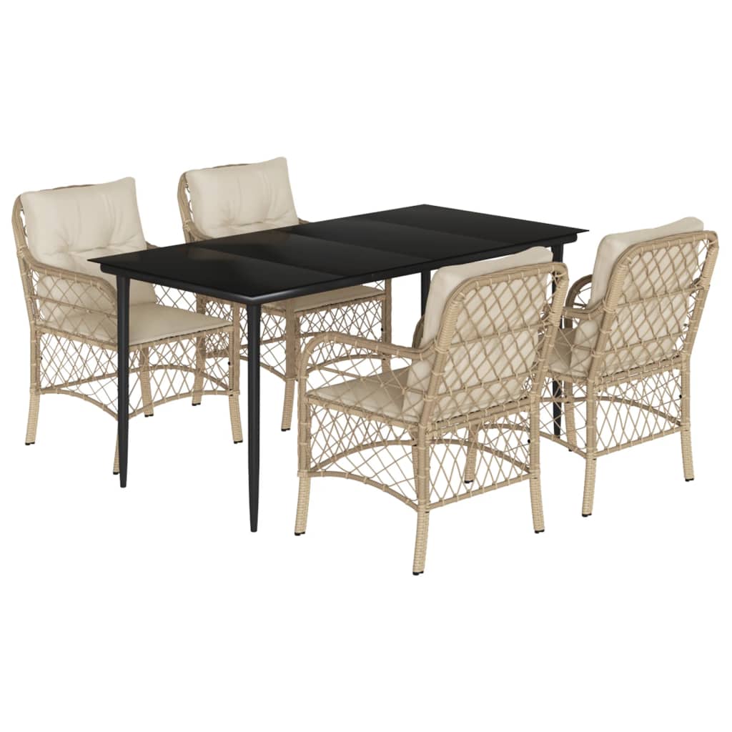 spisebordssæt til haven 5 dele med hynder polyrattan beige