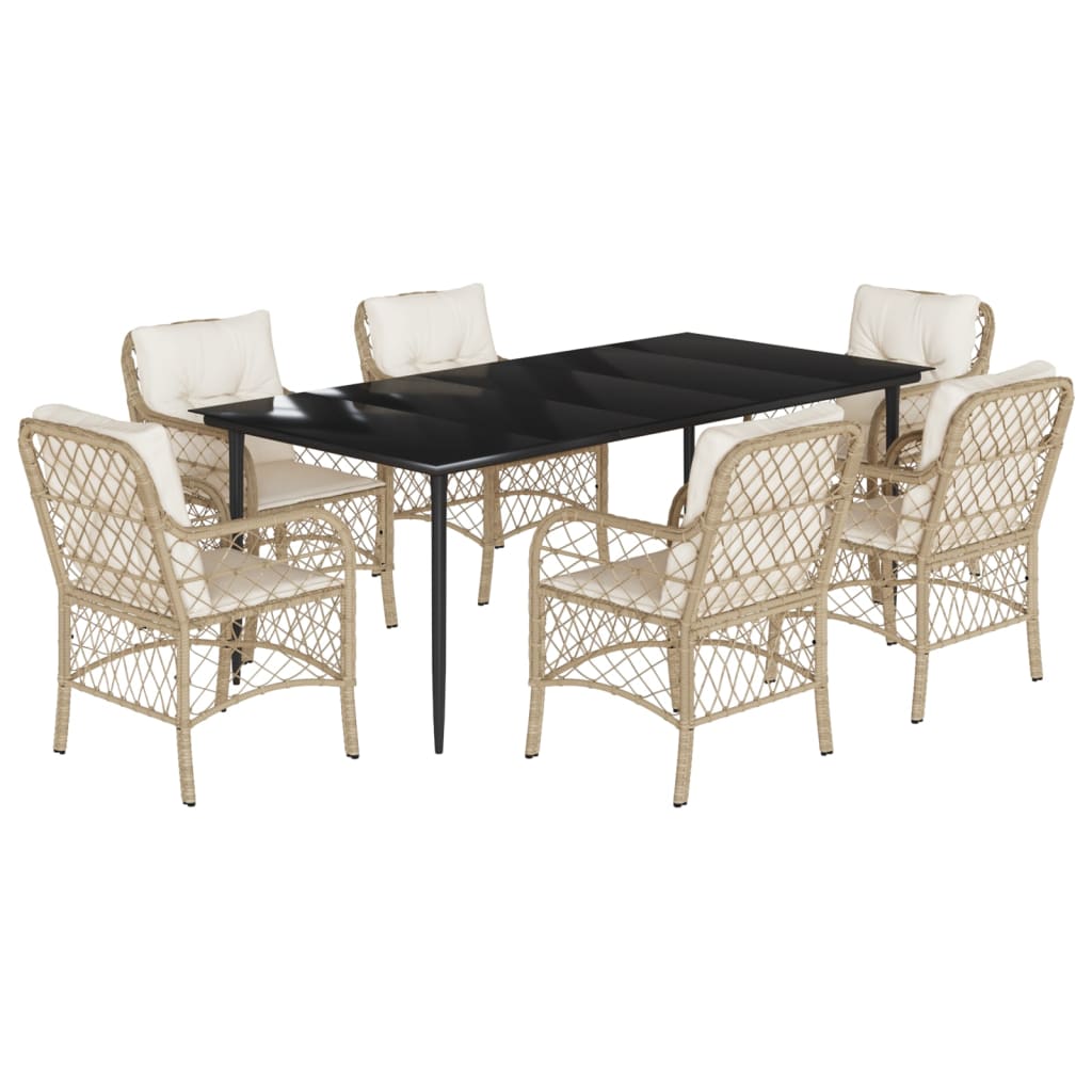 spisebordssæt til haven 7 dele med hynder polyrattan beige
