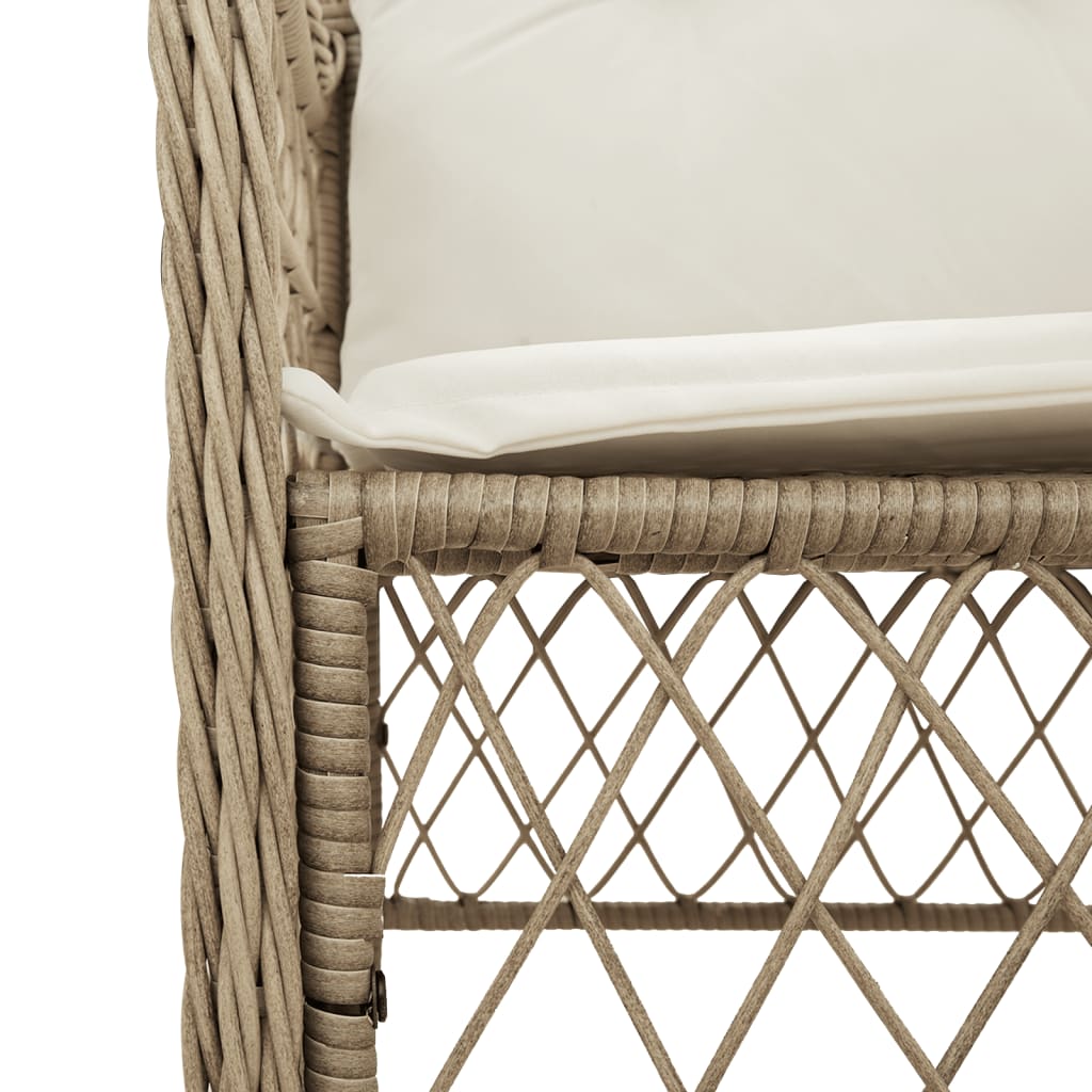 bistrosæt til haven 3 dele med hynder polyrattan beige