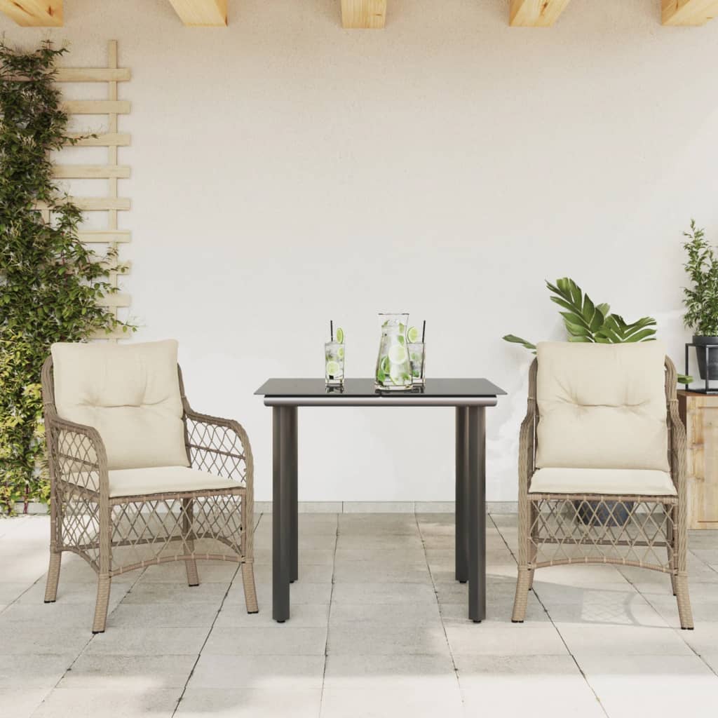 bistrosæt til haven 3 dele med hynder polyrattan beige