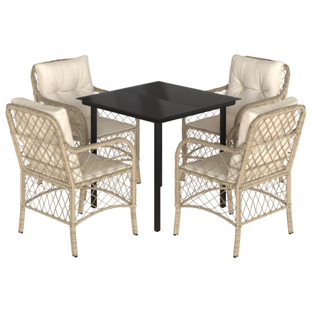 spisebordssæt til haven 5 dele med hynder polyrattan beige