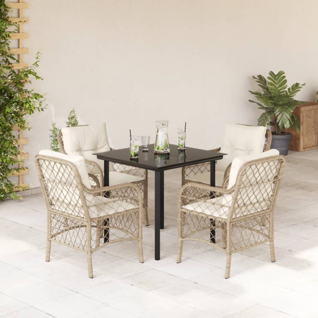 spisebordssæt til haven 5 dele med hynder polyrattan beige