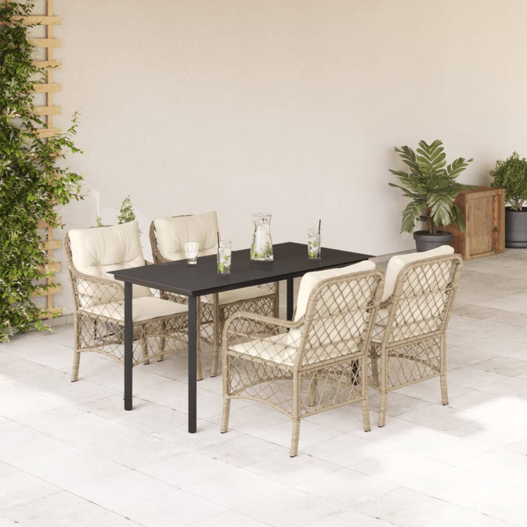 spisebordssæt til haven 5 dele med hynder polyrattan beige