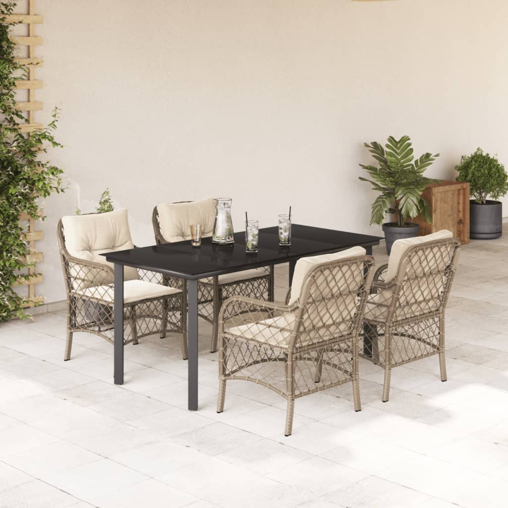 spisebordssæt til haven 5 dele med hynder polyrattan beige