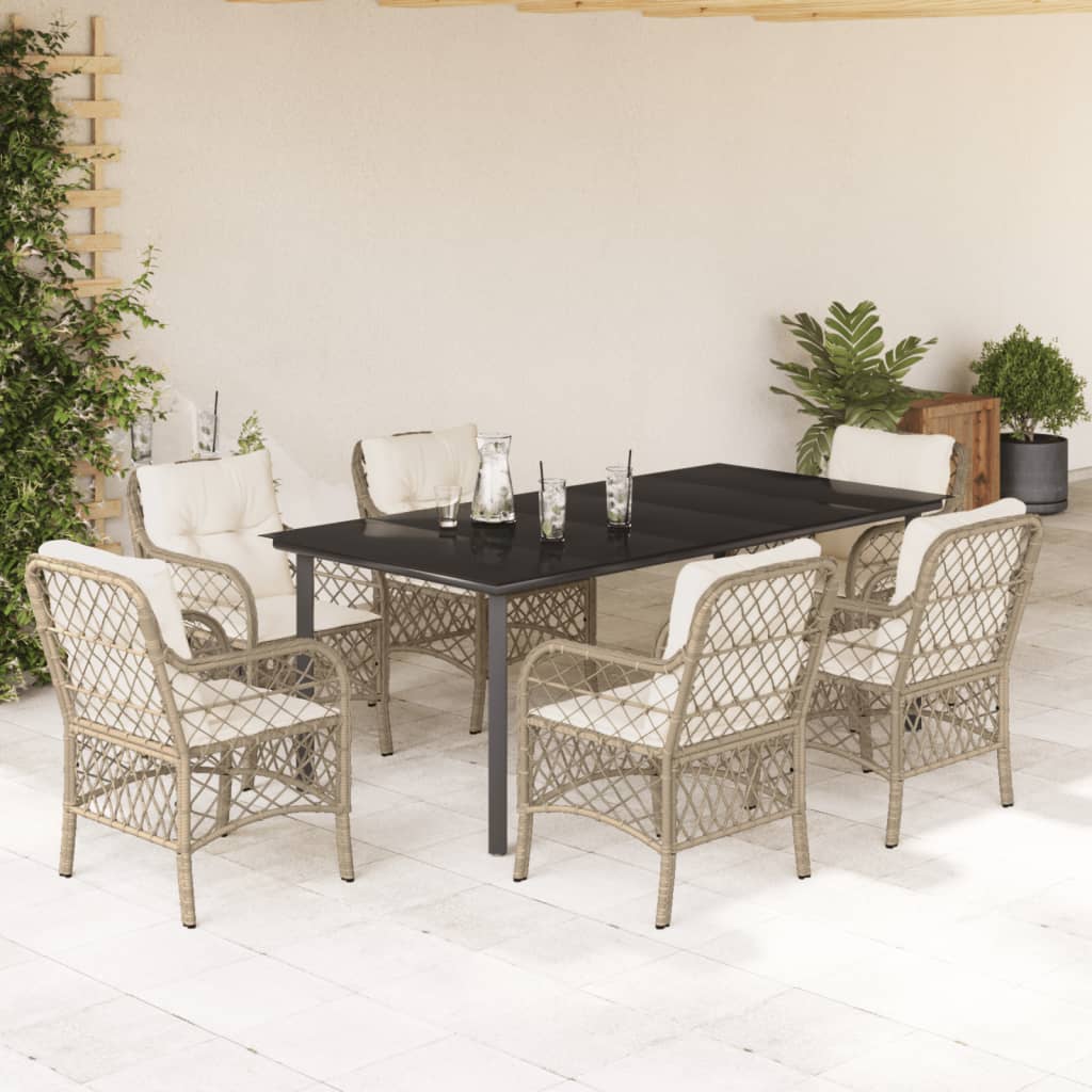 spisebordssæt til haven 7 dele med hynder polyrattan beige