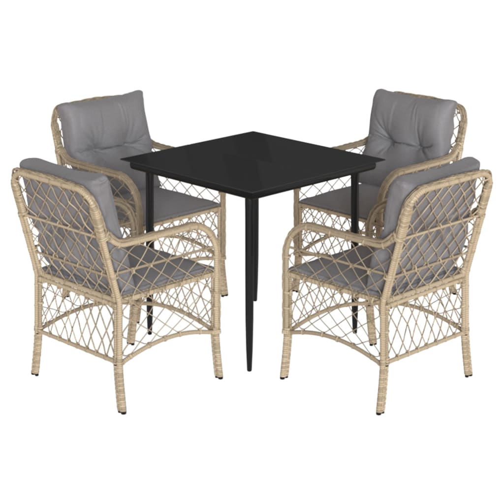 spisebordssæt til haven 5 dele med hynder polyrattan beige