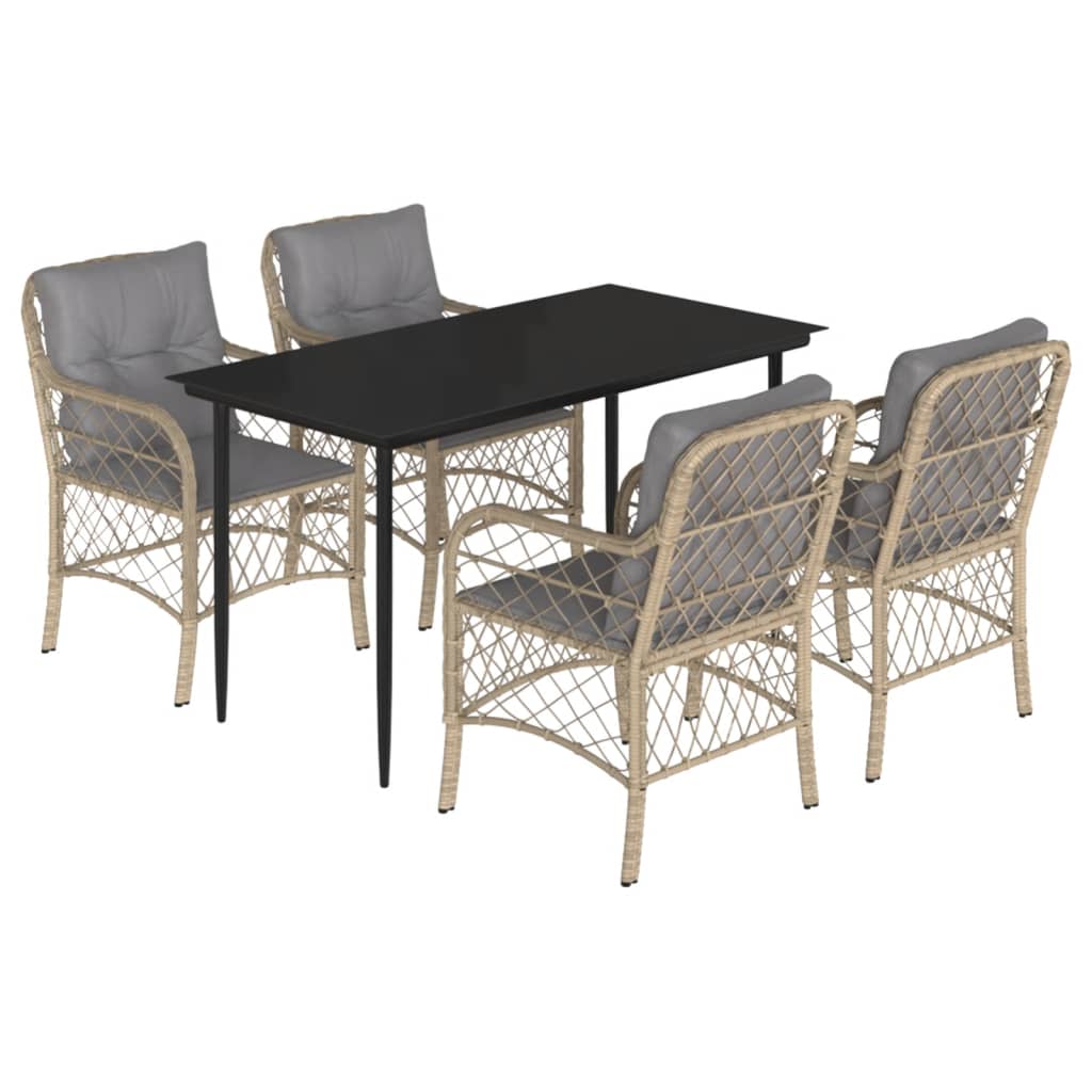 spisebordssæt til haven 5 dele med hynder polyrattan beige