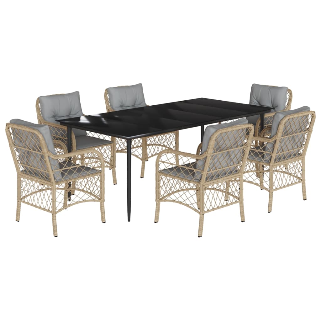 spisebordssæt til haven 7 dele med hynder polyrattan beige