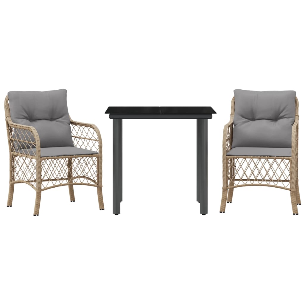 bistrosæt til haven 3 dele med hynder polyrattan blandet beige