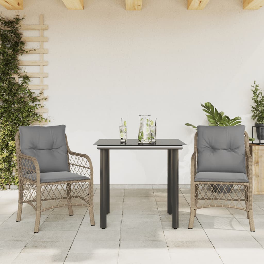 bistrosæt til haven 3 dele med hynder polyrattan blandet beige