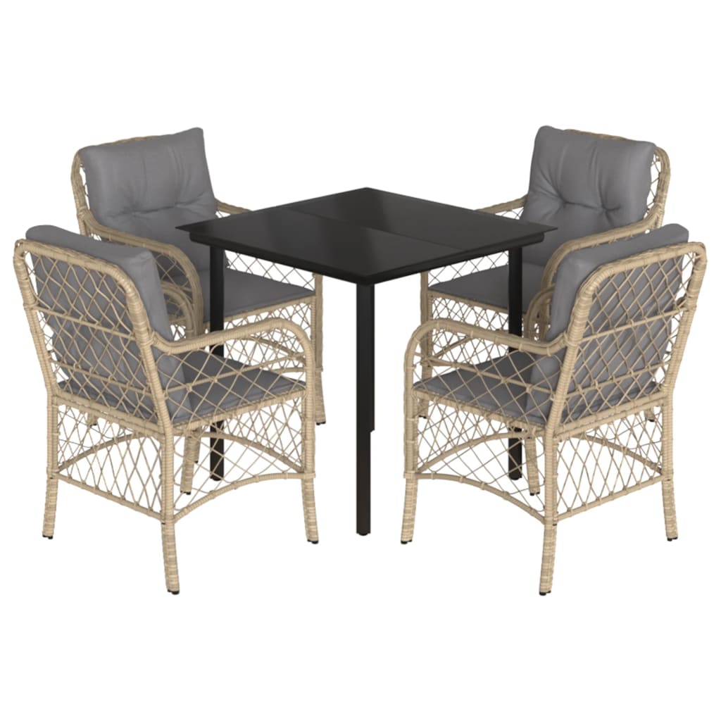 spisebordssæt til haven 5 dele med hynder polyrattan beige