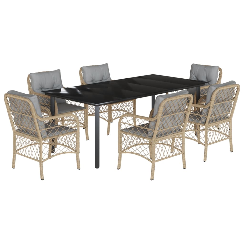 spisebordssæt til haven 7 dele med hynder polyrattan beige