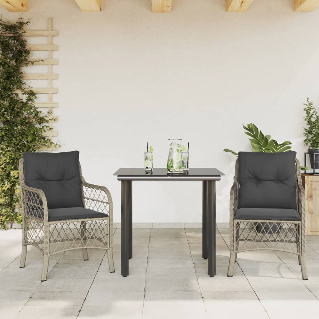 bistrosæt til haven 3 dele med hynder polyrattan lysegrå