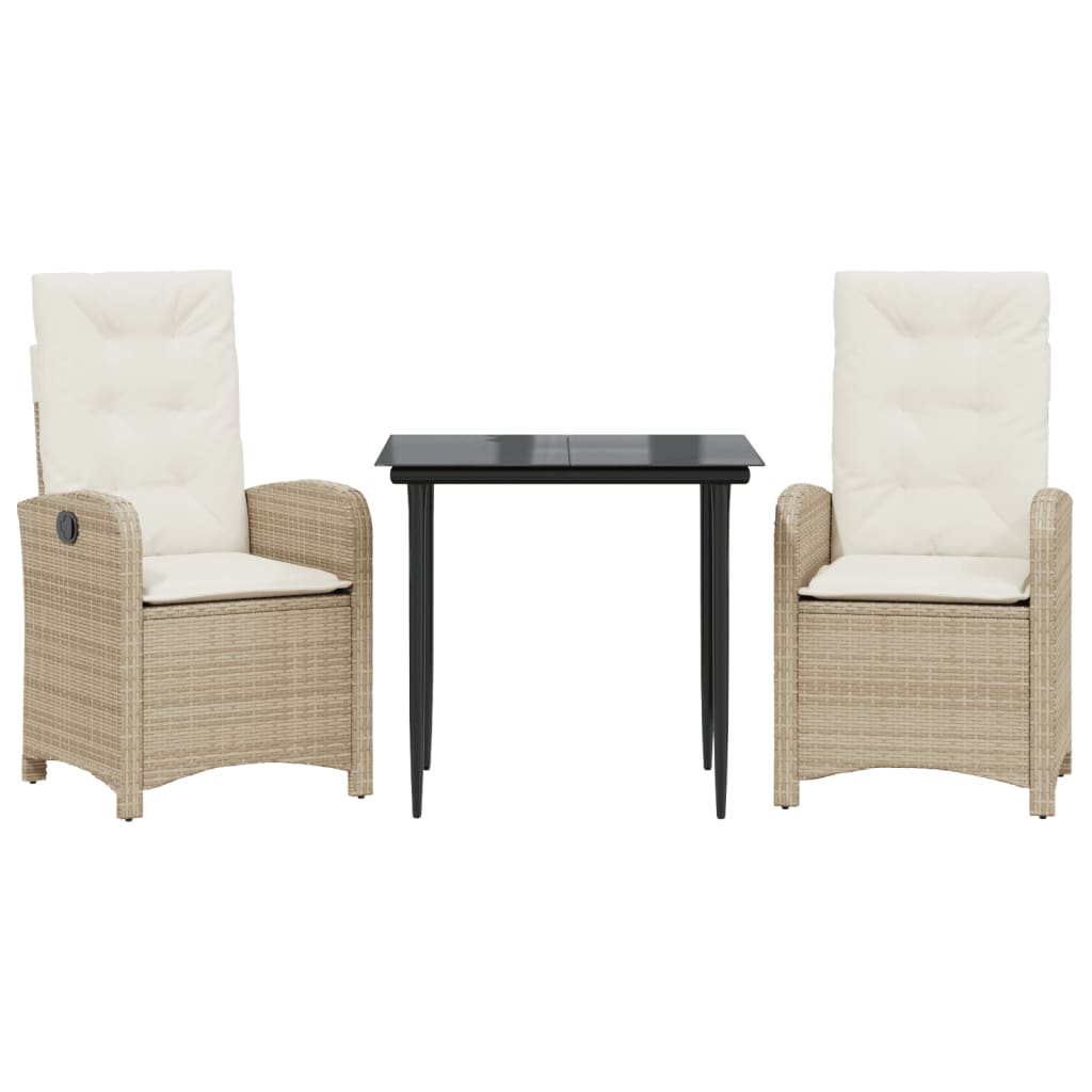 spisebordssæt til haven 3 dele med hynder polyrattan beige