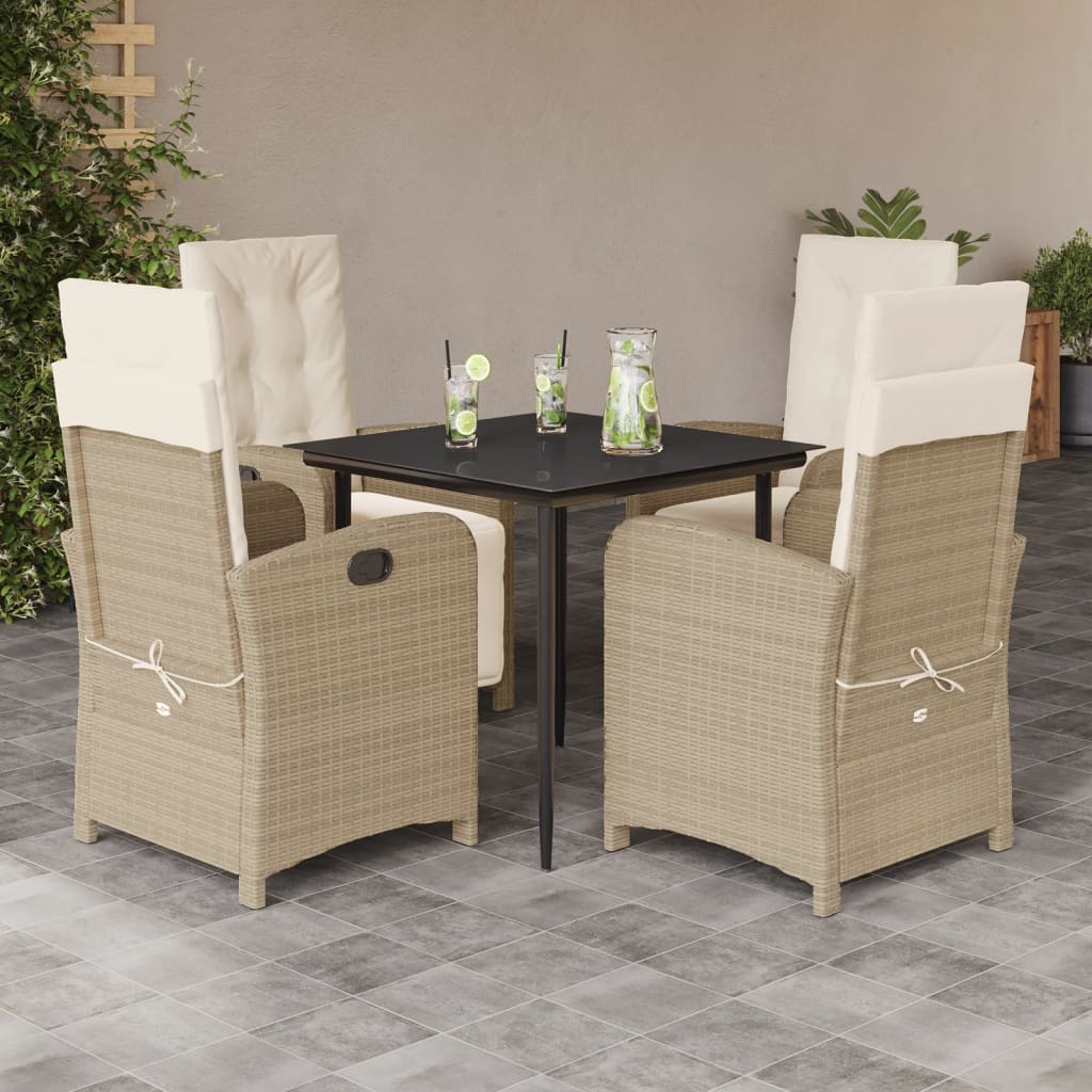 spisebordssæt til haven 5 dele med hynder polyrattan beige
