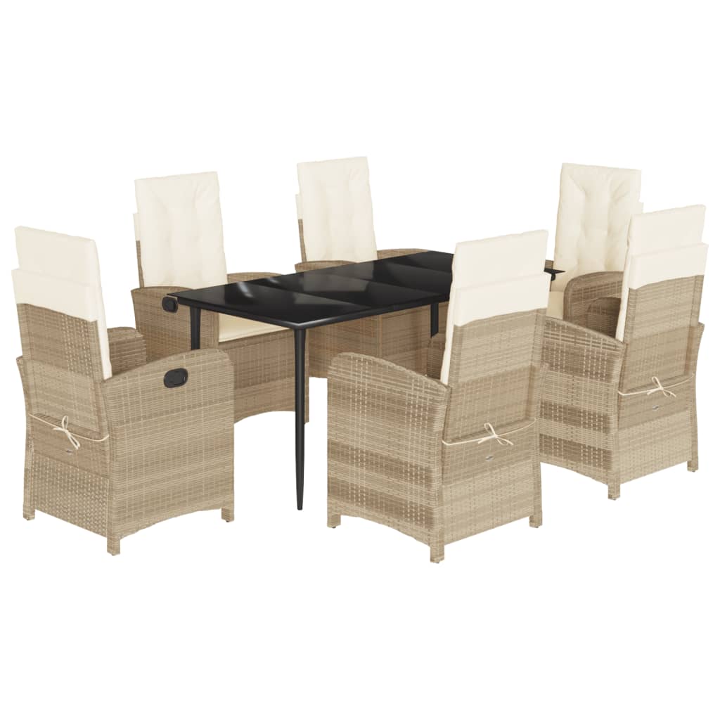 spisebordssæt til haven 7 dele med hynder polyrattan beige