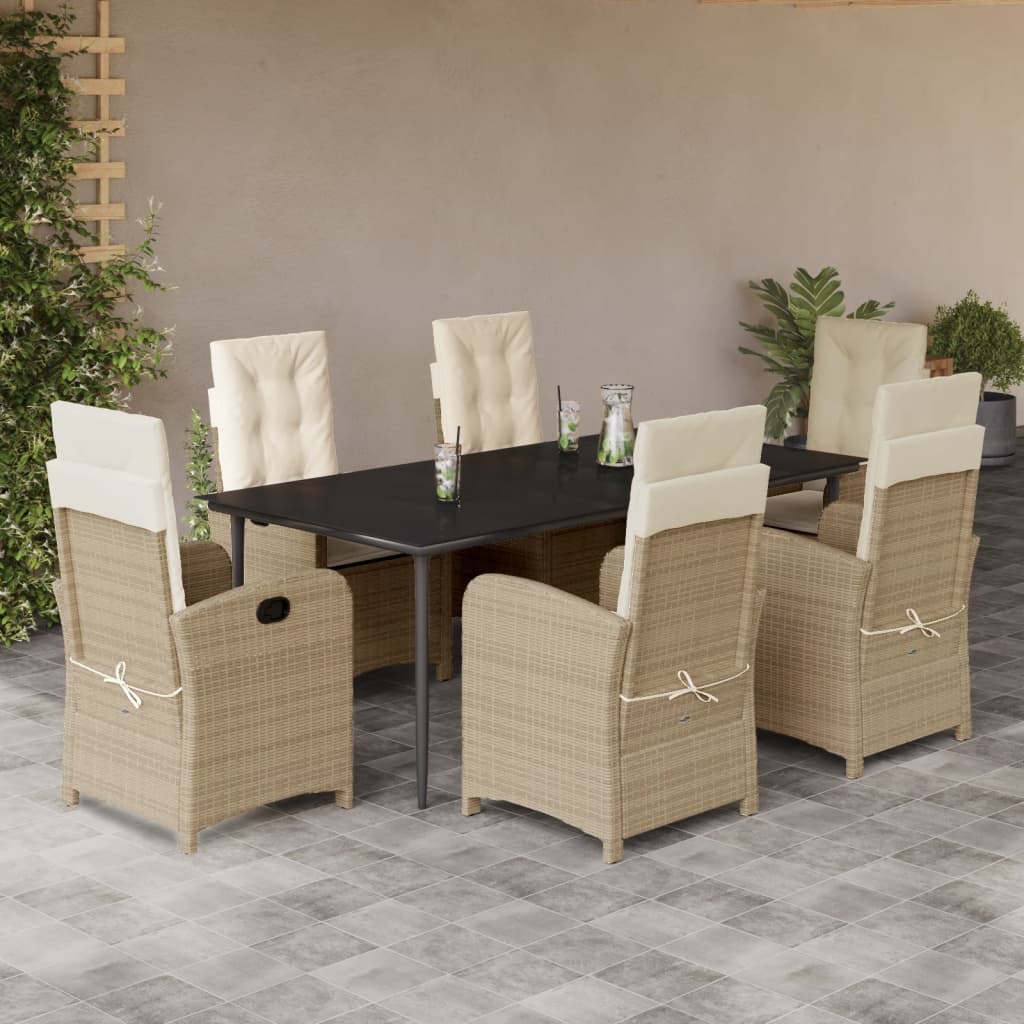 spisebordssæt til haven 7 dele med hynder polyrattan beige