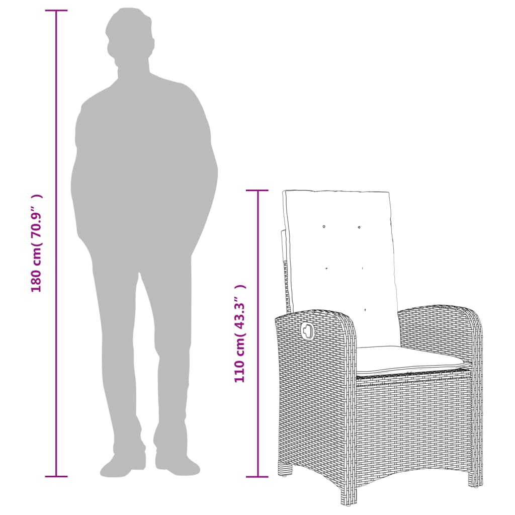 spisebordssæt til haven 3 dele med hynder polyrattan beige
