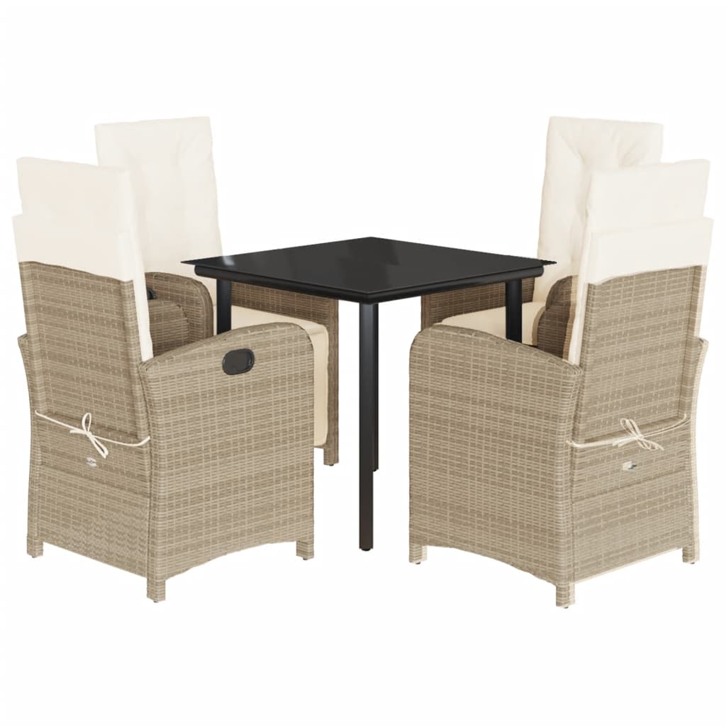 spisebordssæt til haven 5 dele med hynder polyrattan beige