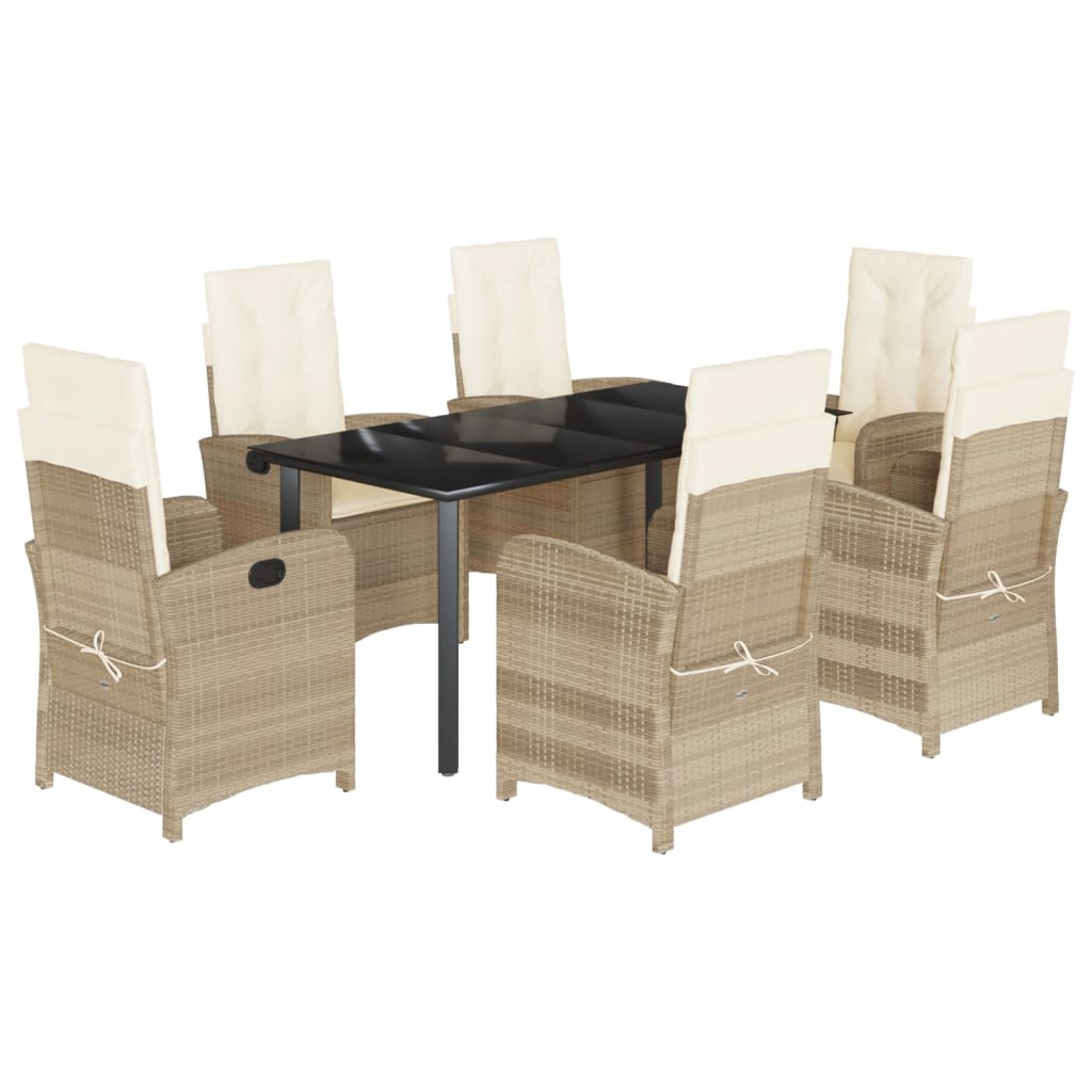 spisebordssæt til haven 7 dele med hynder polyrattan beige