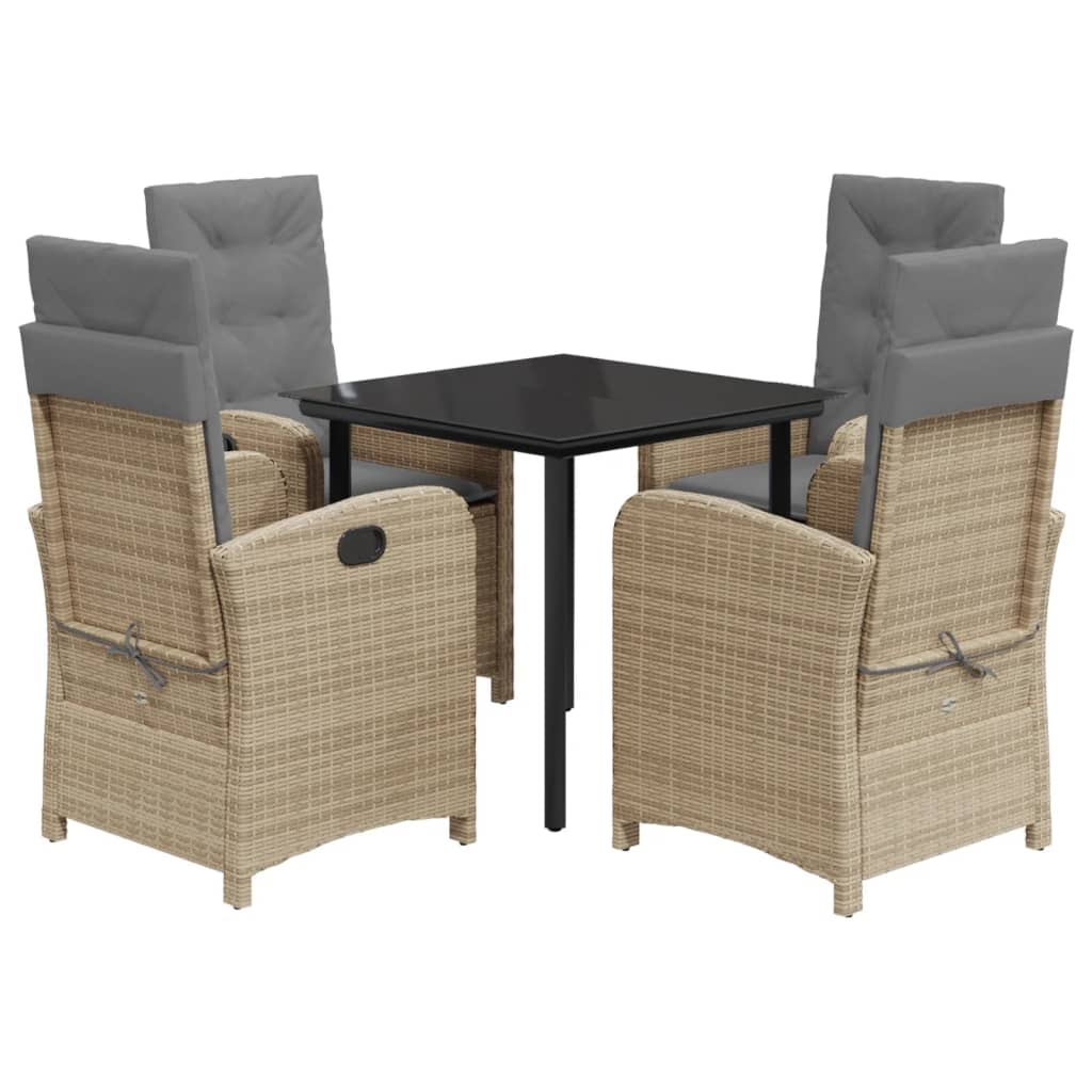 spisebordssæt til haven 5 dele med hynder polyrattan beige