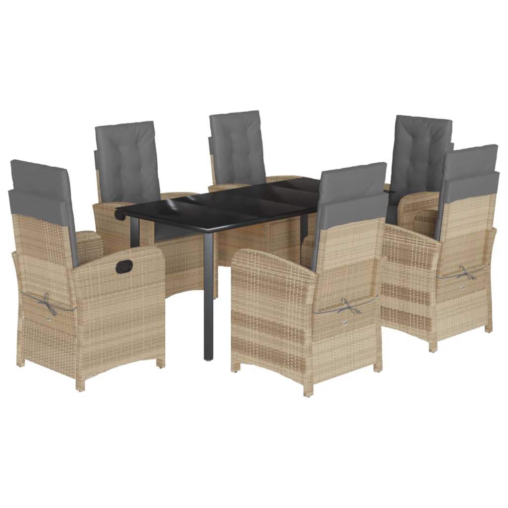 spisebordssæt til haven 7 dele med hynder polyrattan beige
