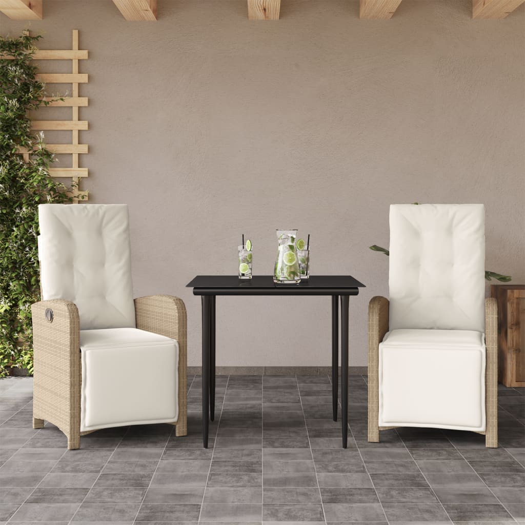 bistrosæt til haven 3 dele med hynder polyrattan beige