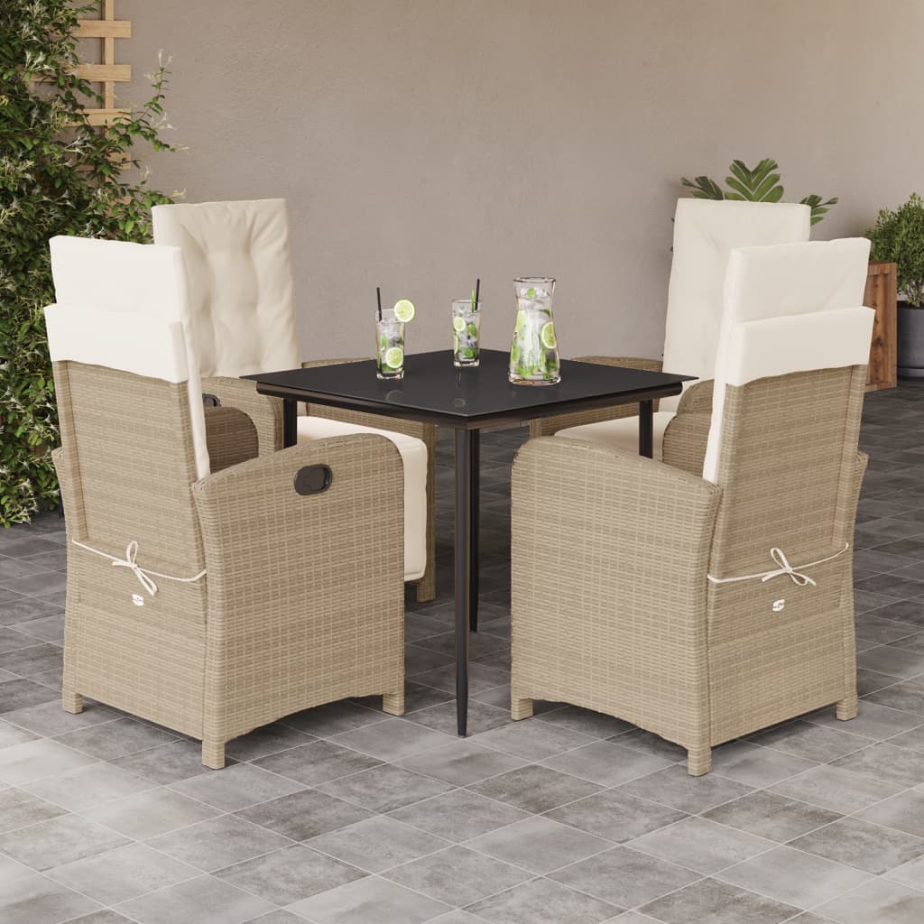 spisebordssæt til haven 5 dele med hynder polyrattan beige