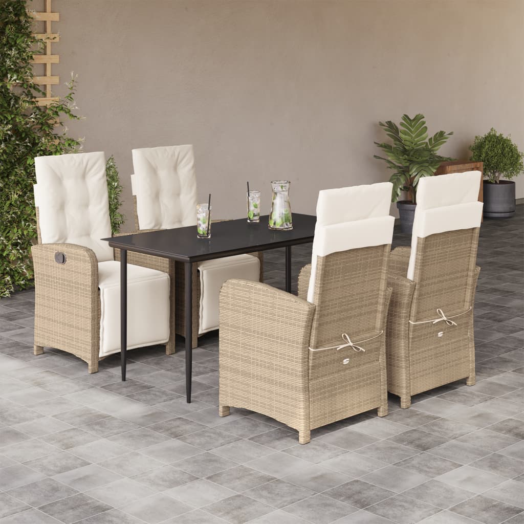 spisebordssæt til haven 5 dele med hynder polyrattan beige