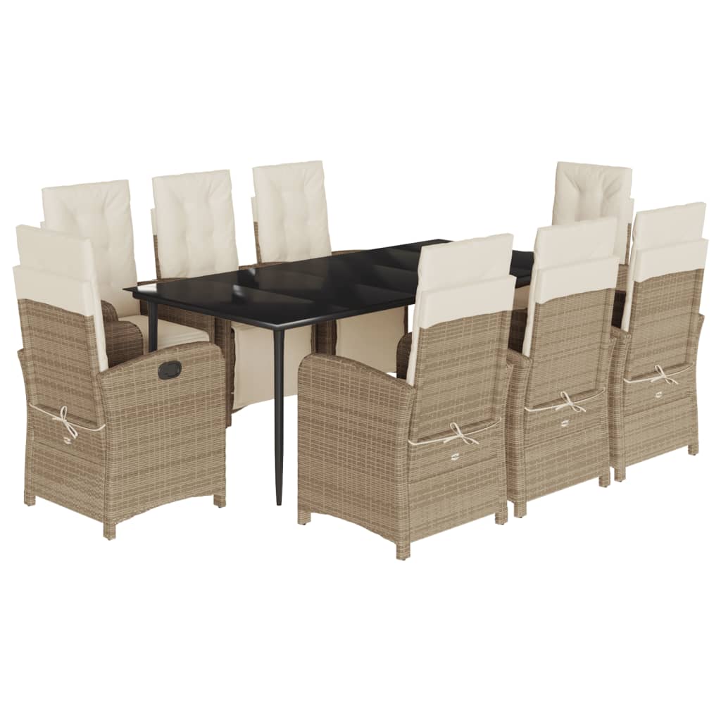 spisebordssæt til haven 9 dele med hynder polyrattan beige
