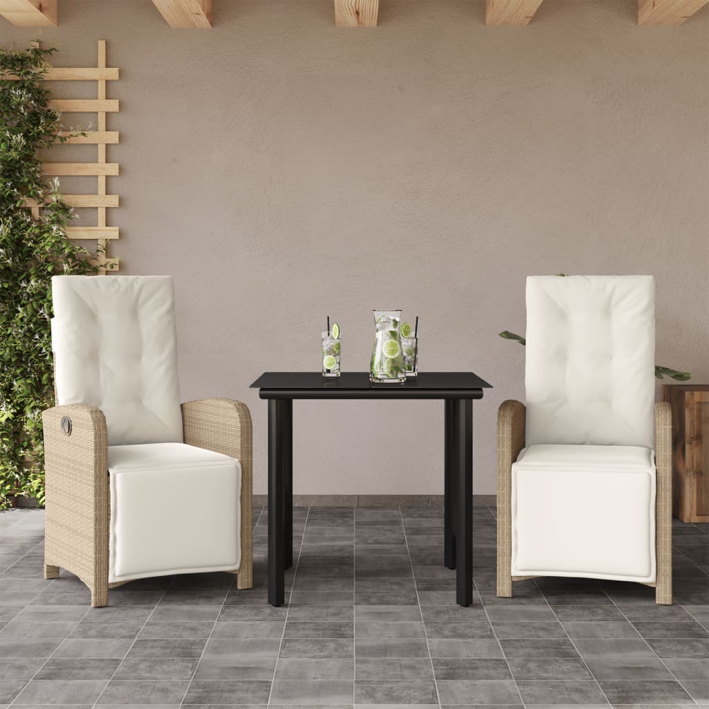 bistrosæt til haven 3 dele med hynder polyrattan beige