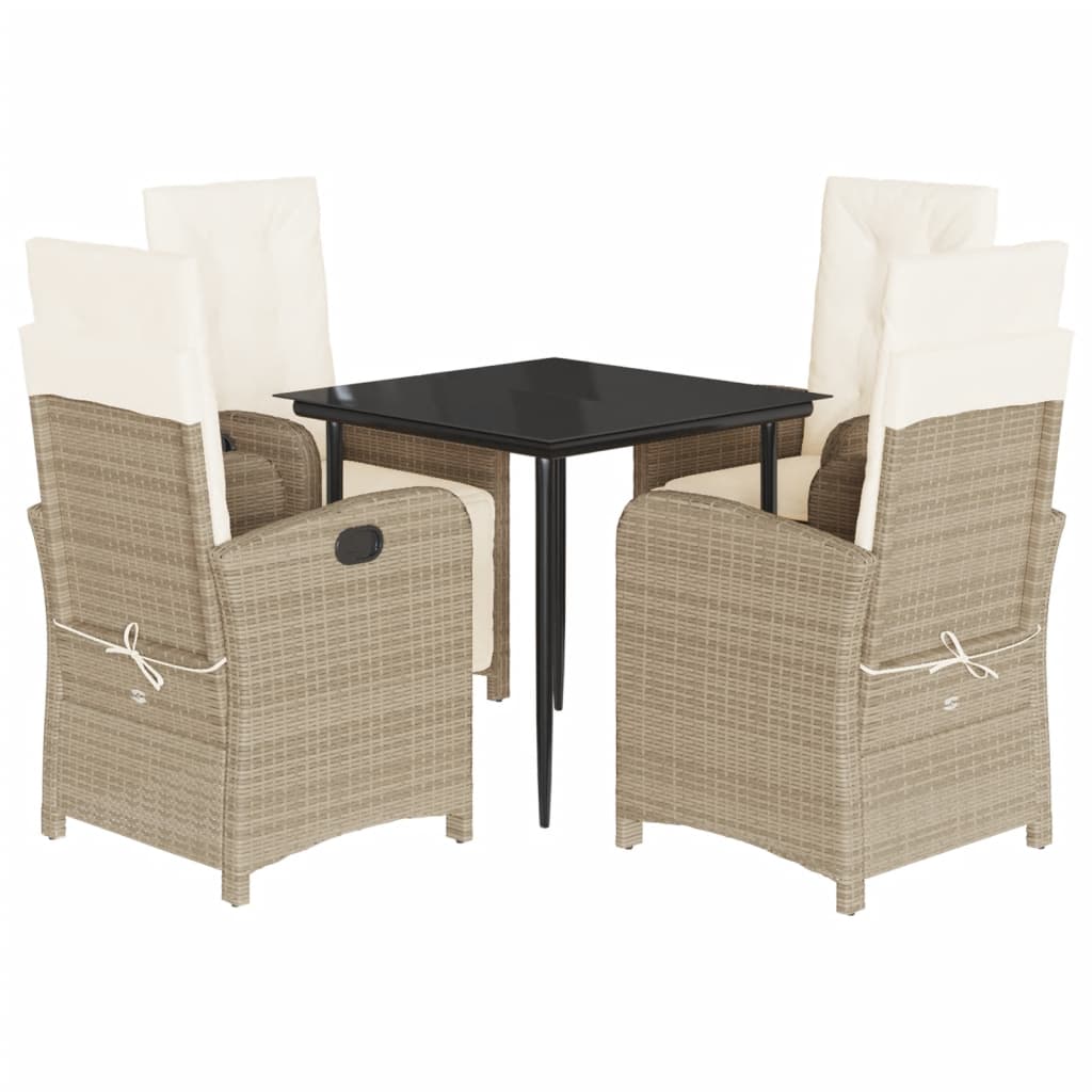 spisebordssæt til haven 5 dele med hynder polyrattan beige