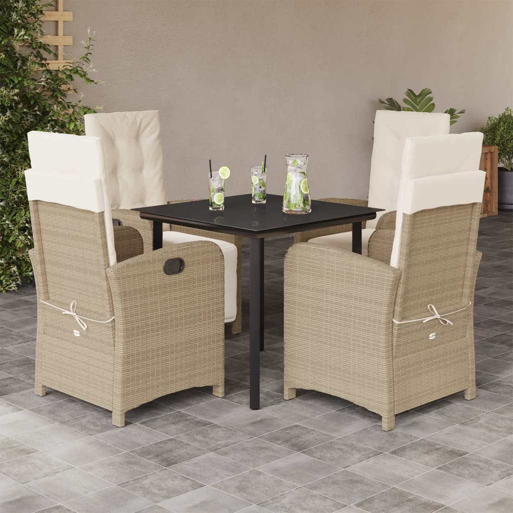 spisebordssæt til haven 5 dele med hynder polyrattan beige