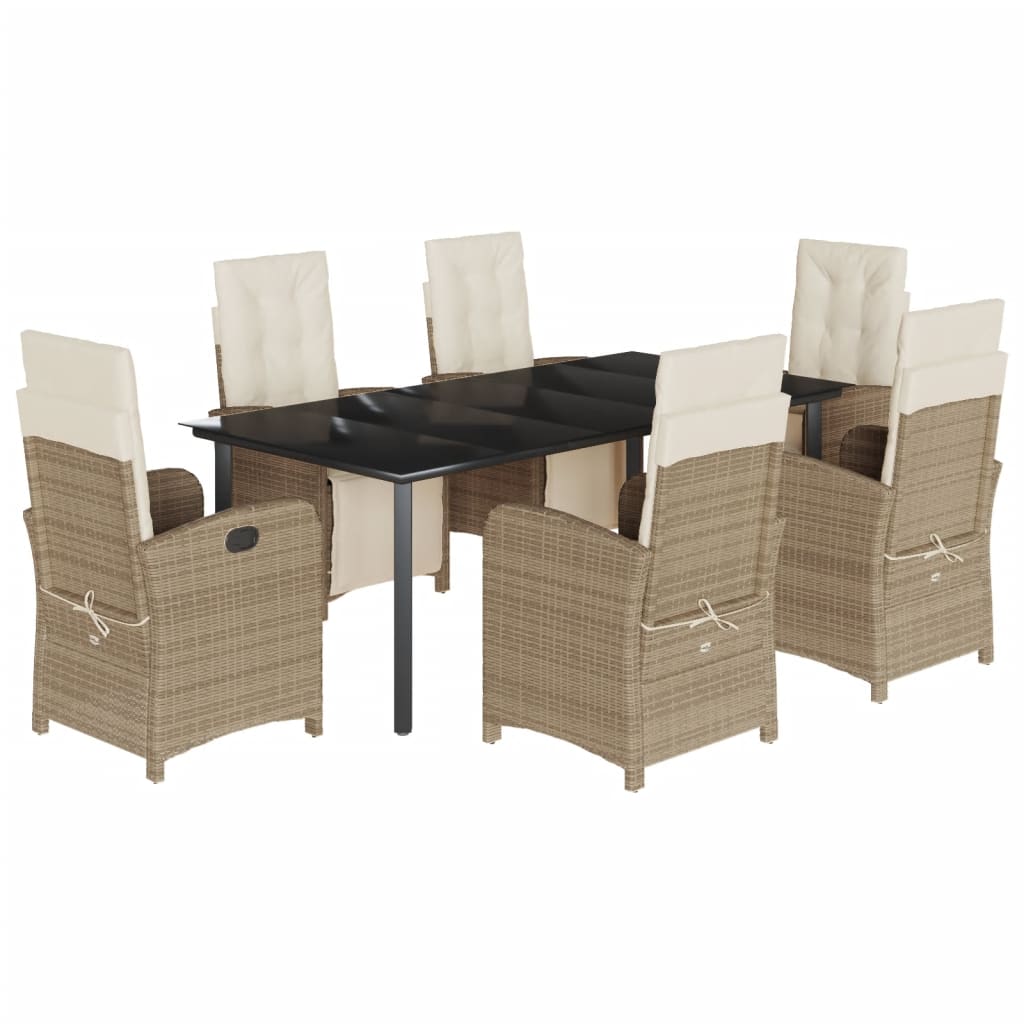 spisebordssæt til haven 7 dele med hynder polyrattan beige