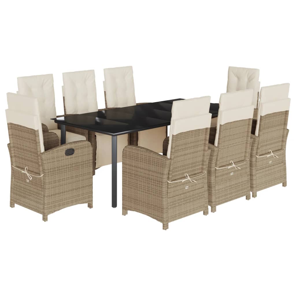 spisebordssæt til haven 9 dele med hynder polyrattan beige