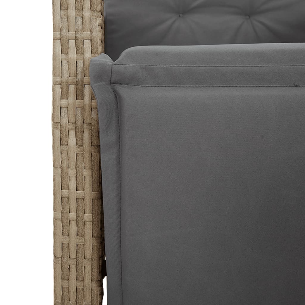 bistrosæt til haven 3 dele med hynder polyrattan beige