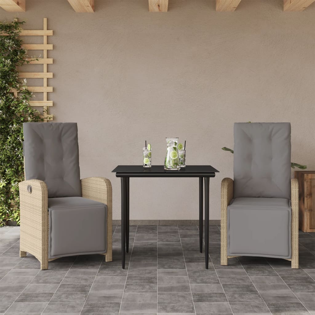 bistrosæt til haven 3 dele med hynder polyrattan beige